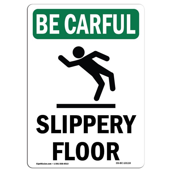 OSHA CAREFUL Sign, Slippery Floor W/ Symbol, 5in X 3.5in Decal, 10PK, 5" H, 3.5" W, Portrait, PK10